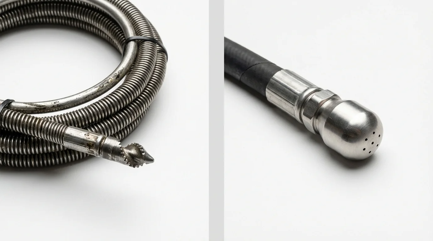 Drain snake cable and hydro jetting nozzle used for drain cleaning in Port Sulphur, LA