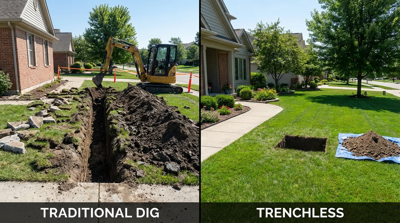 Trenchless sewer repair with minimal yard damage versus traditional excavation in Port Sulphur, LA
